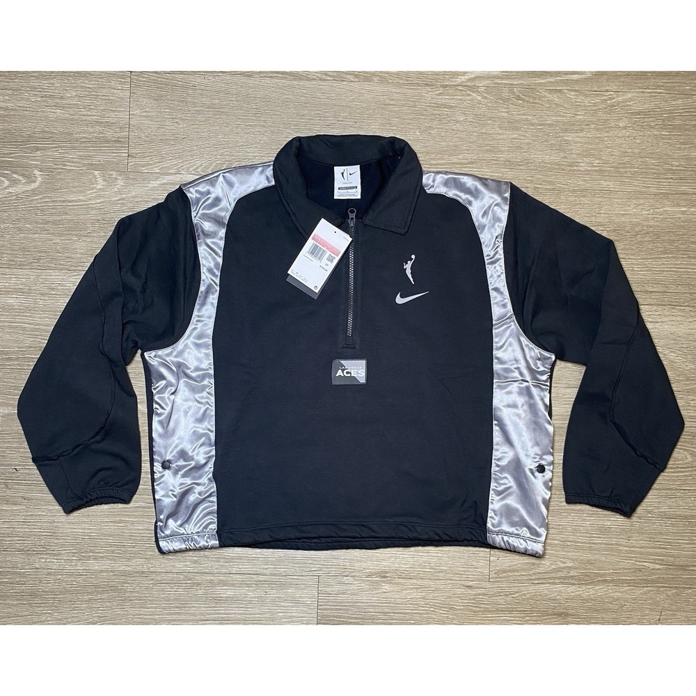 *NWT* Women's LARGE Nike Las Vegas Aces 1/4 Zip Pullover Jacket Black Satin WNBA
